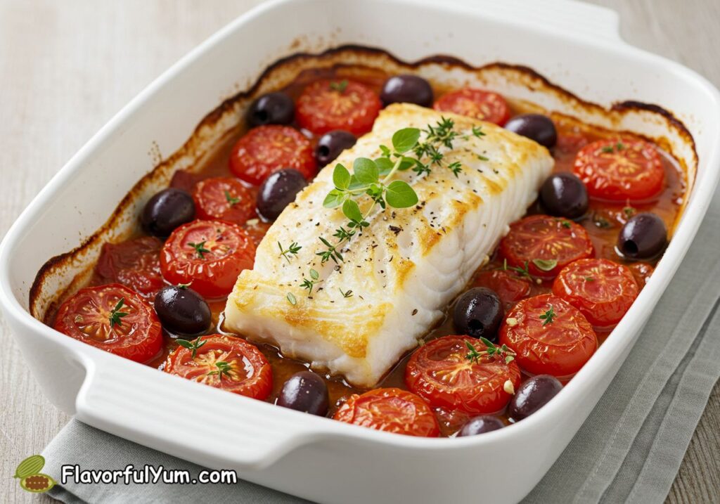 Mediterranean Baked Cod with Tomatoes & Olives