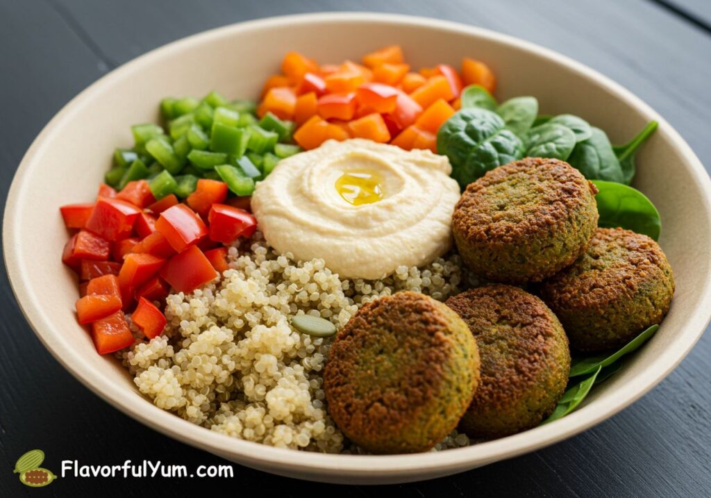 Quinoa Bowl with Hummus, Falafel, and Veggies