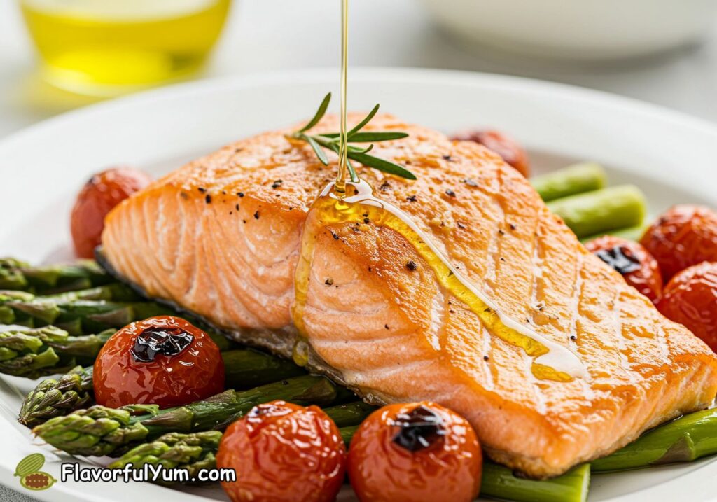 Roasted Salmon with Asparagus and Cherry Tomatoes